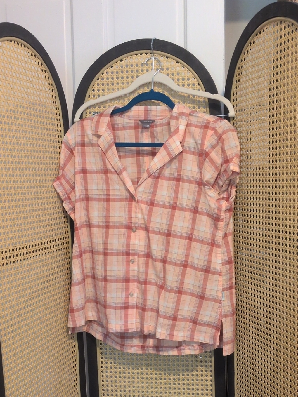 Eddie Bauer Pink and Cream Plaid Button-Up Shirt